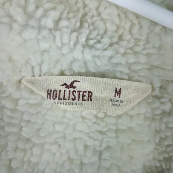 Hollister Olive Green Sherpa Lined Coat Women Medium Hooded Parka Jacket Y2K - Picture 3 of 9